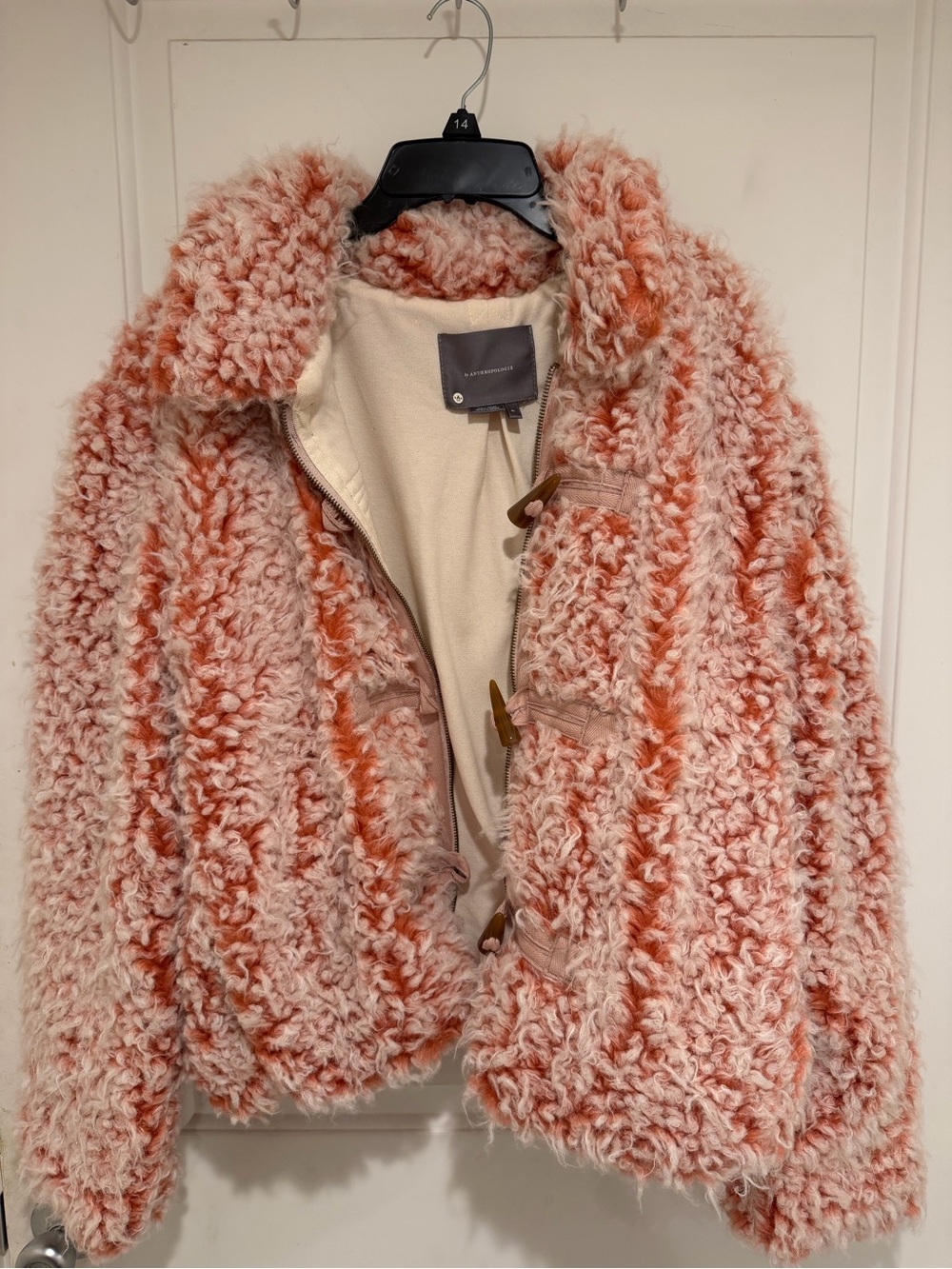 Anthropologie Peach and Cream Sherpa Toggle Jacket